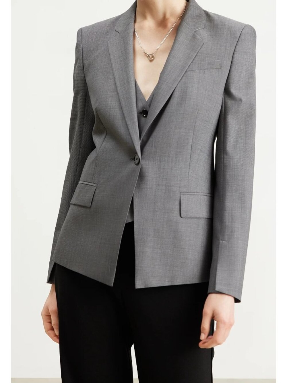 DKNY Blazer Jacket Womens Size 12 Gray Single Button Notched Lapels Was $119